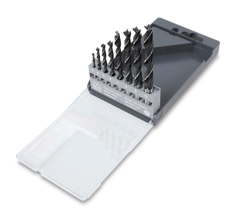 Serie di punte elicoidali cilindriche per legno a 2 taglienti con punta a centrare