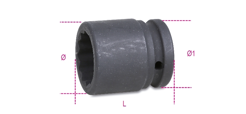 Chiavi a bussola con attacco quadro femmina 3/4 bocca poligonale serie normale, fosfatate