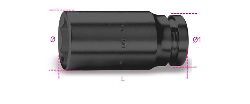 Chiavi a bussola con attacco quadro femmina 1.1/2 bocca esagonale, serie lunga fosfatate